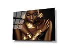 AFRICAN AMERICAN BEAUTIFUL WOMEN IN GOLD ABSTRACT GLASS WALL ART PRINTED ON GLASS 1STGLASSART LARGE POSTER WALL HANGING