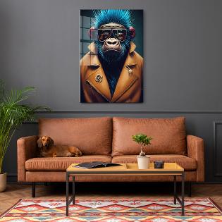 WALL ART STUNNING GLASS HIPSTER APE PUNK MONKEY WALL HANGING