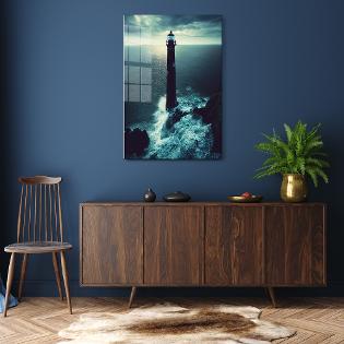 LIGHTHOUSE STORM CRASHING WAVES LARGE WALL ART INTERIOR DECOR PICTURE CANVAS 