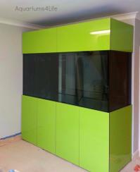 Green contemporary very large aquarium pool room and man cave addition maintained installed 900mm high aquarim 19mm thick glass front openinf steel framed pelmet