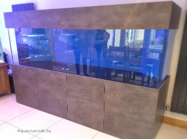 extra high marine cabinet. dark concrete finish high pelmet double weir