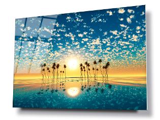 1STGLASSART WALL ART GLASS BLUE SKY PAML TREES BEACH OCEAN WALL HANGING 