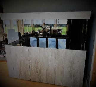 concrete effect marine aquairum and steel framed cabinet delivered to scottish highlands