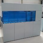 custom built steel framed surround cabinet marine tank blue background