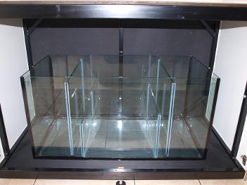 Custom maine sump tank built by Aquarius4Life glass sump in steel framed cabinet.